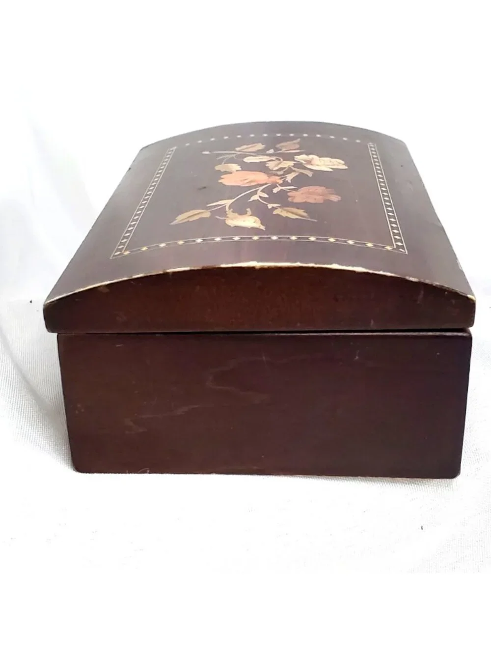 Mahogany Wooden Jewelry Box Floral Marquetry Inly with Mirror 5x3.25 inches